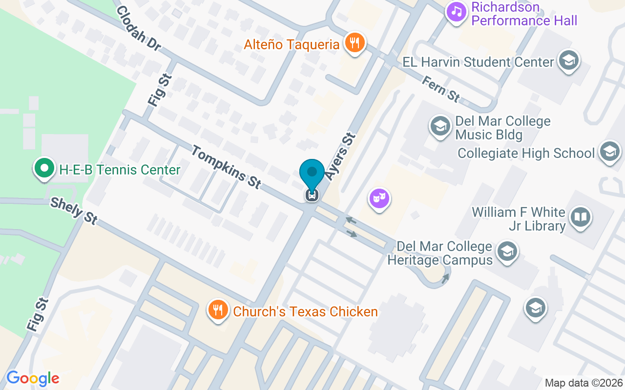 Map showing the location of Ayers @ Del Mar College