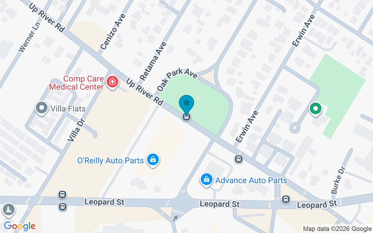 Map showing the location of Up River Rd @ Oak Park