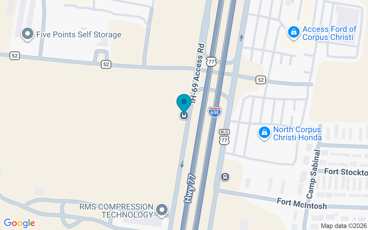 Map showing the location of Hwy 77 Access Rd