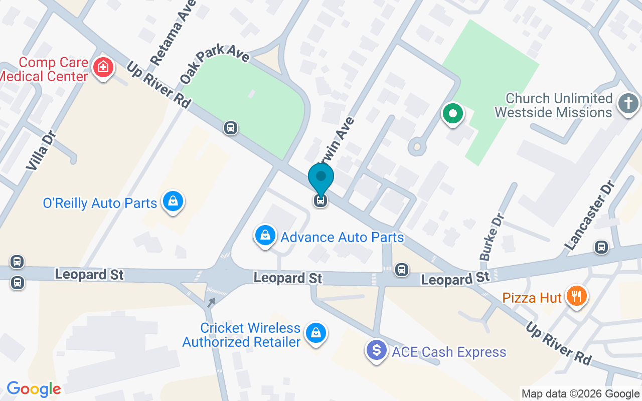 Map showing the location of Up River Rd @ Erwin