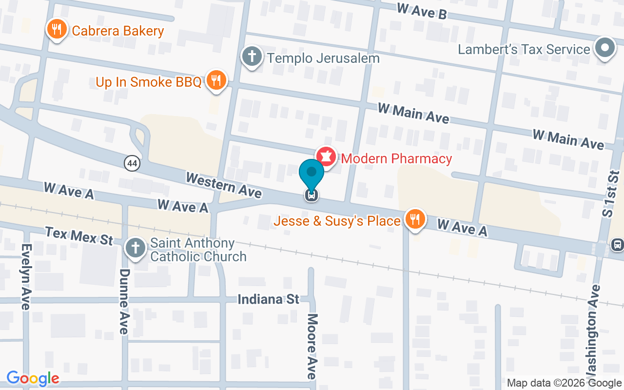 Map showing the location of Ave A @ Vernon