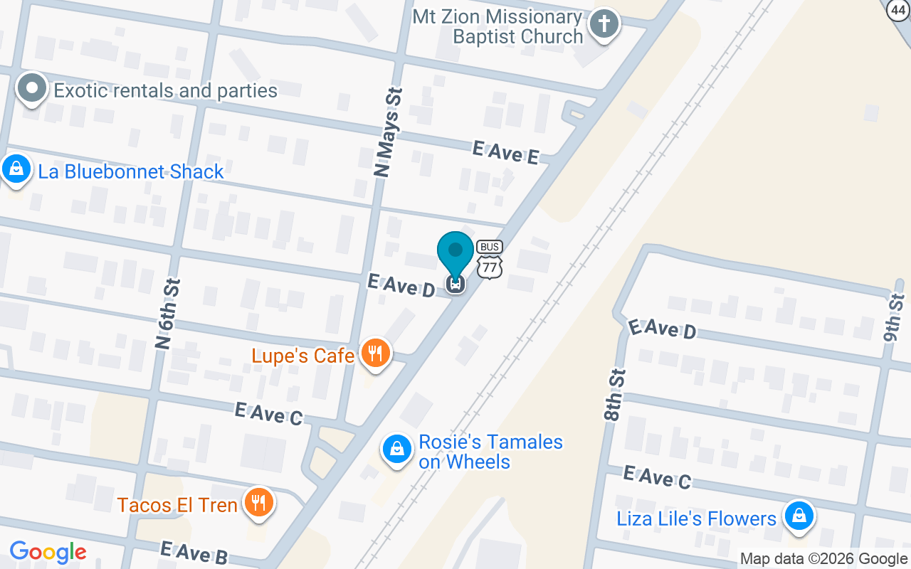 Map showing the location of Upshaw @ Ave D