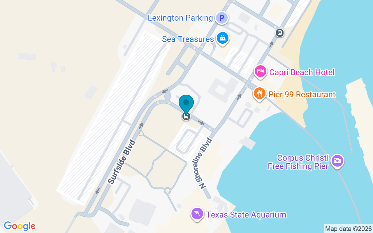 Map showing the location of Texas State Aquarium