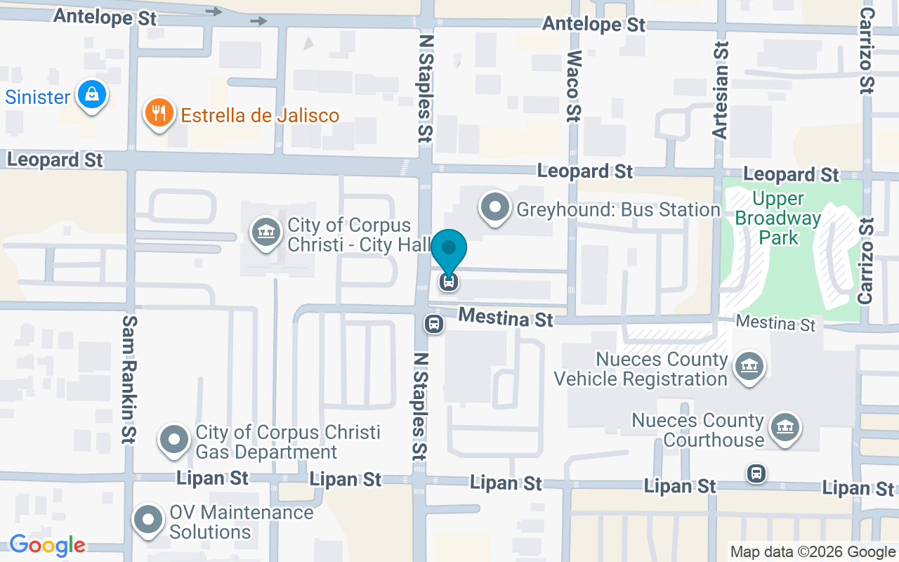 Map showing the location of Staples Street Station Bay A